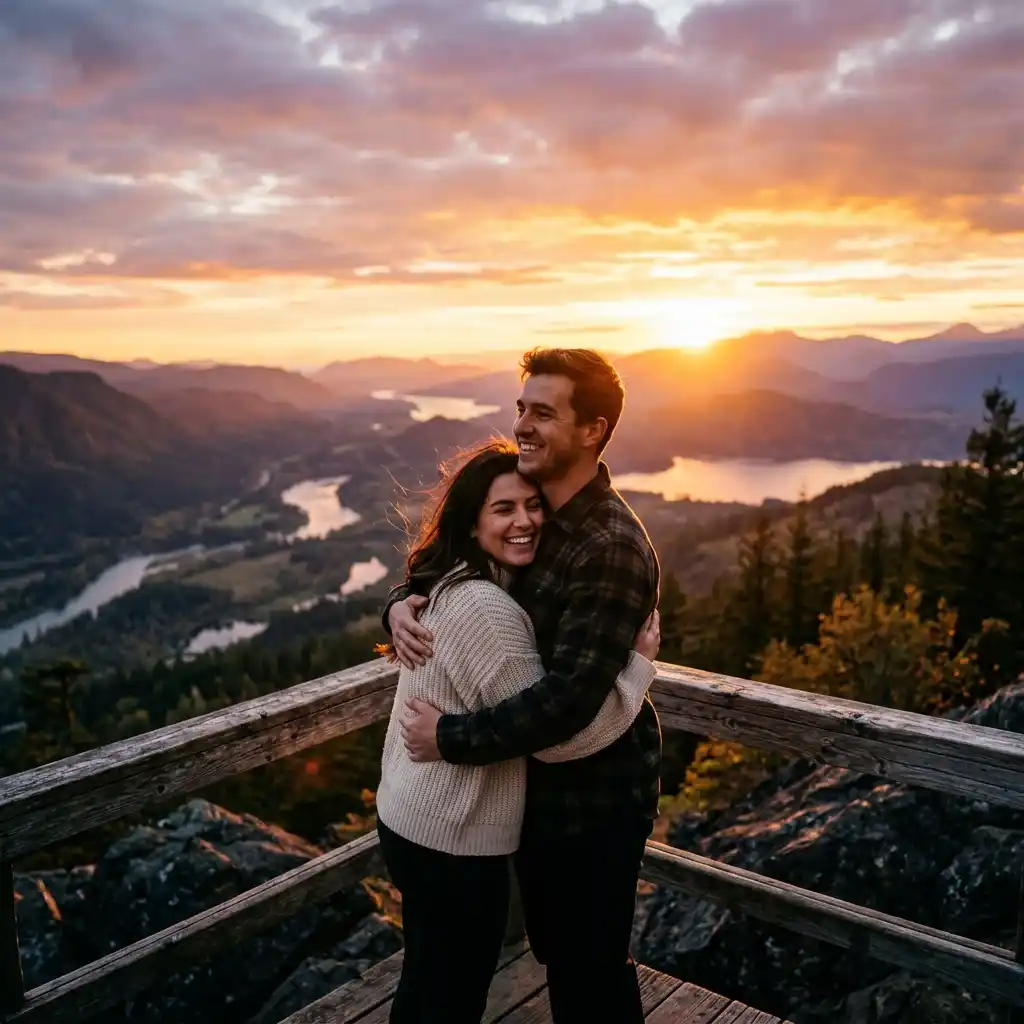 Warm embrace watching the sunset